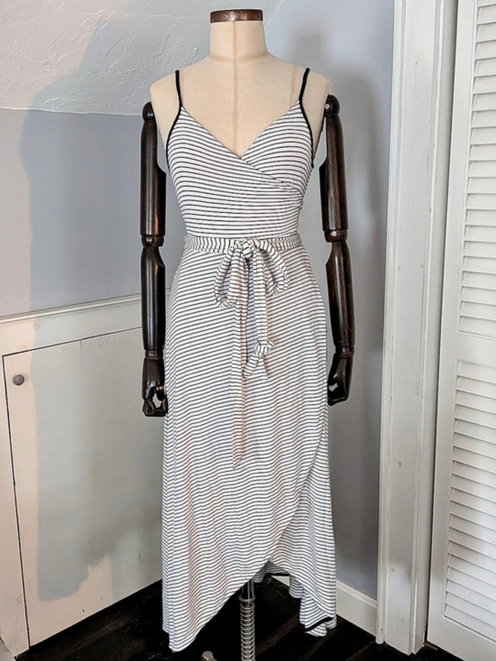 Gap Striped Maxi T-Shirt Wrap Dress in White & Navy